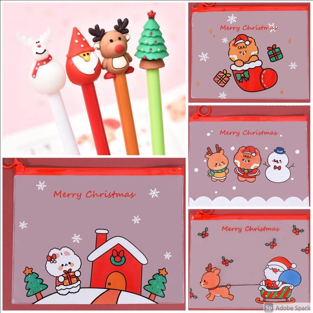 Adorable‎ Christmas Themed Gel Pen 4pc Set w/Christmas Themed Pencil Pouch~~NWOT